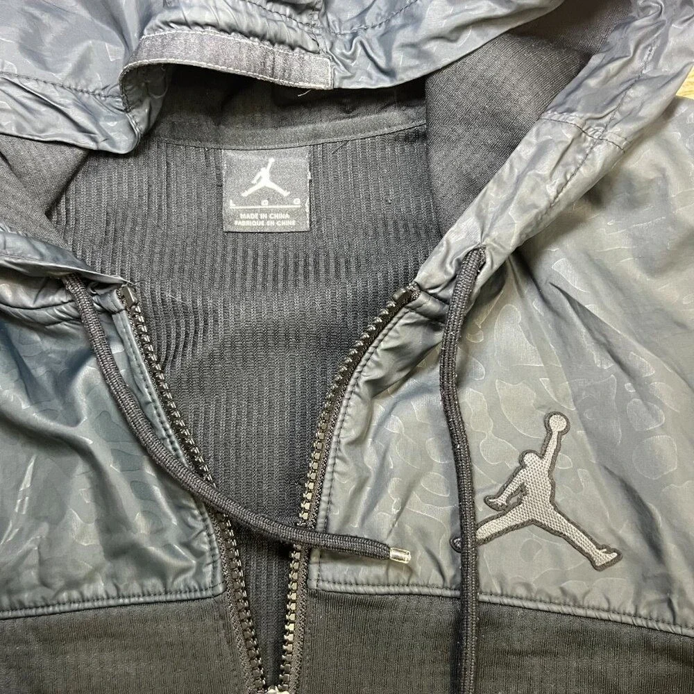 Jordan Full‎ Zip Hoodie Mens Large Black Elephant Print Hybrid Jacket Flawed